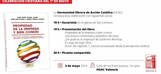 Valencia | Celebración cristiana del 1º de Mayo y presentación del libro “Propiedad de la empresa y bien común”
